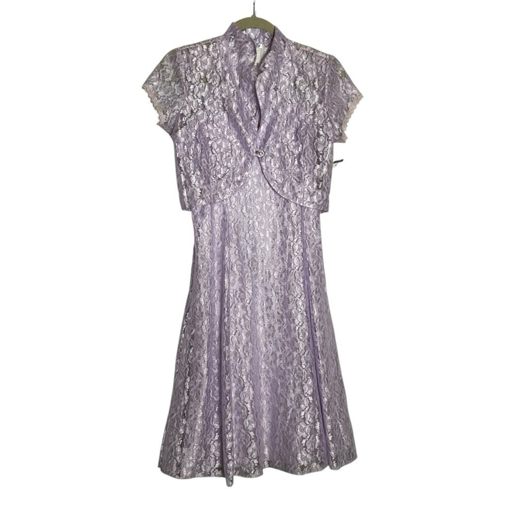 Vintage Sally Lilac‎ Lace Slip Dress w/ Matching Shrug Size Medium
